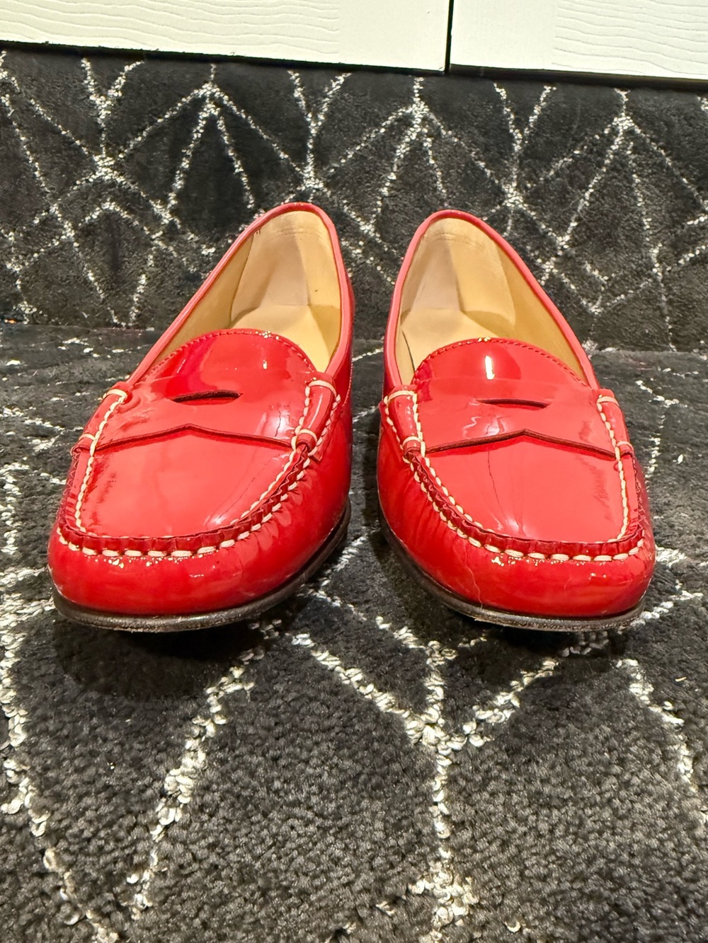 Salvatore Ferragamo Red Patent Leather Moccasin Block Heel Loafers - Picture 6 of 11